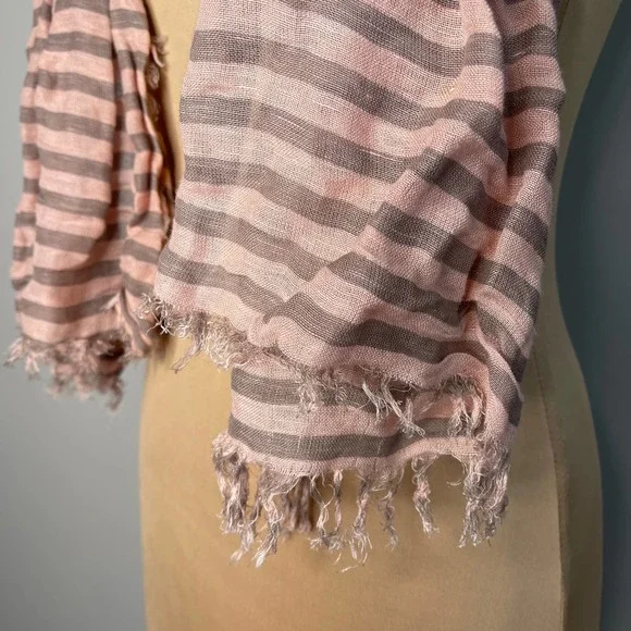 Blush Oversized Scarf Wrap Shawl Coverup Striped Stripes Pattern Distressed Fray - Picture 5 of 8